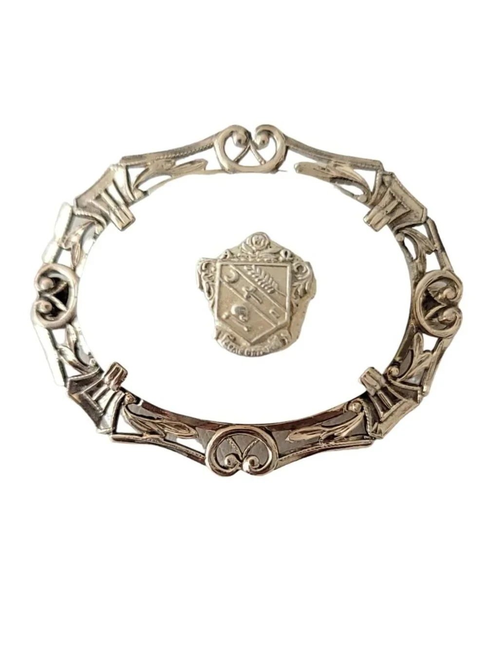 Sterling Silver Oval Inlay Shield Brooch Pin, M107